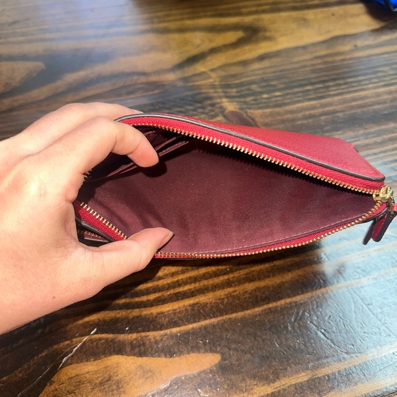 Coach Double Zip Signature Canvas Brown Red Wristlet Wallet C5576 - Picture 3 of 3